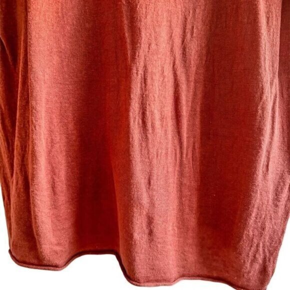 The Impeccable Pig Women's Burnt Orange Rust Linen Blend T-Shirt Round Neck L - Picture 5 of 7